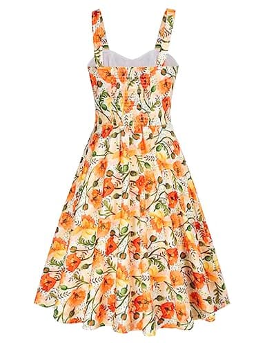 1950s Vintage Yellow Floral Dress 2024 Summer Sleeveless Flowy Swing Aline Midi Dress Floral S - Image 2