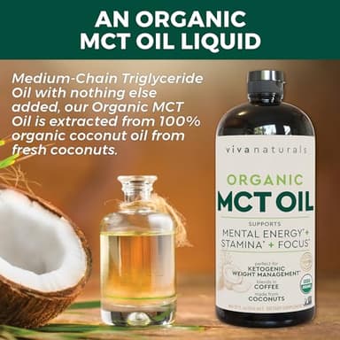 Viva Naturals Organic MCT Oil 32 fl oz - Best MCT Oil Organic for Coffee, MCT Coconut Oil Supports Energy & Mental Clarity, USDA Organic, Non-GMO, Paleo & Keto Certified, MCT Wellness - Image 3