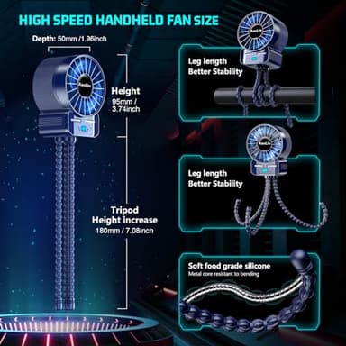 2 Pack Multifunctional Portable Stroller Fan 4 Speed 6600rpm High Speed Usb Rechargeable Personal Mini Handheld Fan Extended Tripod For Desktop Winding Kids Bed Treadmill Bike Golf Cart Outdoor Travel - Image 5