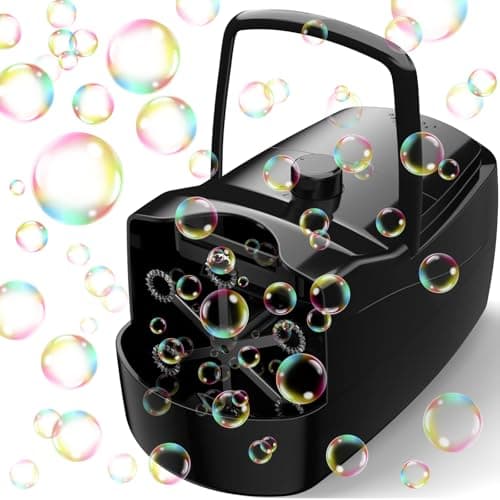 Bubble Machine, Automatic 18000+ Per Minute Big Bubbles Blower Maker for Kids Toddlers with 2 Speeds,6 Wands,Operated by Plugin or Batteries for Outdoor/Indoor Birthday Parties,Wedding (Black) - Image 1