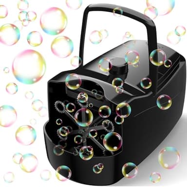 Bubble Machine, Automatic 18000+ Per Minute Big Bubbles Blower Maker for Kids Toddlers with 2 Speeds,6 Wands,Operated by Plugin or Batteries for Outdoor/Indoor Birthday Parties,Wedding (Black) - Image 1