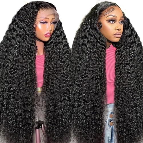 IJFMMEL 34 Inch 13x6 Deep Wave Lace Front Wigs Human Hair 200% Density Deep Curly Human Hair Wigs For Women 13x6 HD Transparent Deep Wave Lace Frontal Wig Human Hairr - Image 1