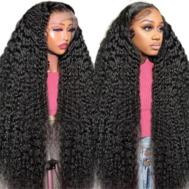 IJFMMEL 34 Inch 13x6 Deep Wave Lace Front Wigs Human Hair 200% Density Deep Curly Human Hair Wigs For Women 13x6 HD Transparent Deep Wave Lace Frontal Wig Human Hairr - Image 1