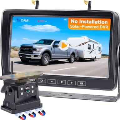 Wireless Backup Camera for RV Install-Free 7-Inch: Magnetic HD 1080P Recording Solar Rear View Camera No-Delay Signal with Touch Button Monitor System Y08 - Image 1