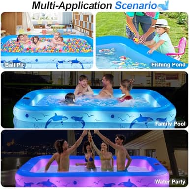 2025 Upgrade Inflatable Pools with Lights, Family Inflatable Swimming Pools for Kids,Adults, Blow Up Pool Solar, Large Kiddie Pool, Durable Thickened Inflatable Family Pool for Backyard-Blue - Image 7