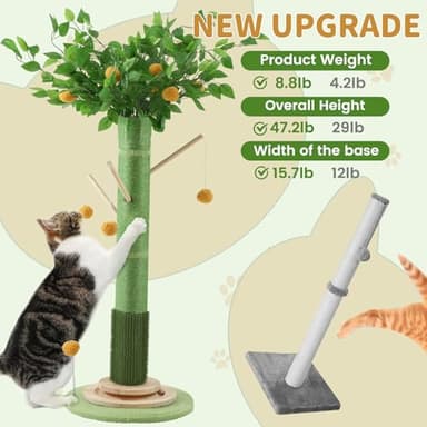 Sheripet Cat Scratching Post for Indoor Cats Adults, 45 Inch Tall Cat Scratcher with Sisal Rope, Large Cats Scratching Posts with Hanging Ball for Kittens and Medium Large Cats - Image 5