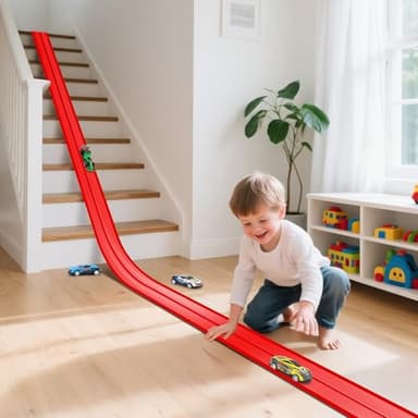 KETIEE Flex Tracks 16Ft for Kids: Flexible Race Car Ramp Track with 4 Small Racecars and 8 Suction Cups Compatible with Hot Wheels and Diecast 1/64th Cars, Rolls Up Portable Racetrack for Ages 3 & Up - Image 2