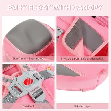 Baby Floats for Pool with Canopy Removable Sun Protection Canopy Mambobaby Float Non Inflatable Upgrade Add Tail Avoid Flip Waterproof Skin-Friendly Infant Swim Float 3-24 Months - Image 6