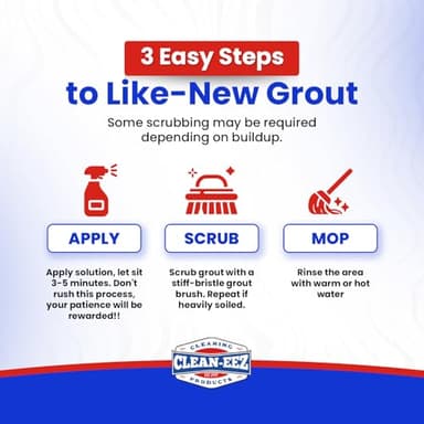 Clean-eez Grout Cleaner 2 Pack with Stand-Up Brush Attachment - Stain Remover Heavy-Duty Scrubber - Bathroom Shower Ceramic Porcelain Tile & Grout Only - Easy Control Flip Top Cap - 32 oz. - Image 7