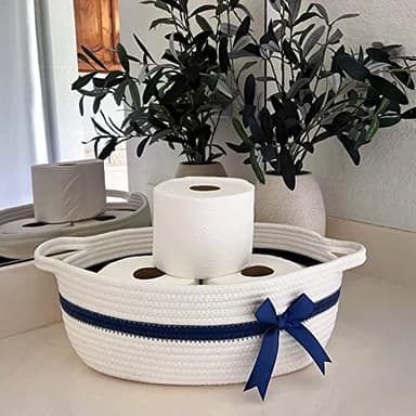 CHICVITA White Small Basket for Gifts, Baby Cute Basket for Nursery Toys, Diapers, Woven Baskets for Storage, Decorative Baskets for Shelves, 13 x 9.8 x 5 inches - Image 6