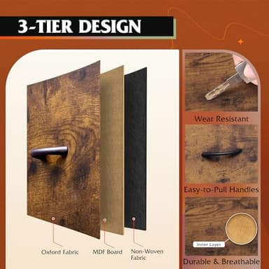 WLIVE Dresser for Bedroom, 5 Drawer Dressers with Charging Station, Fabric Chest of Drawers with Open Shelves, Storage Dresser for Living Room, Closet, Entryway, Rustic Brown Wood Grain Print - Image 5