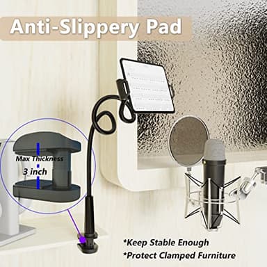 Tablet Stand Holder, Mount Holder Clip with Grip Flexible Long Arm Gooseneck Compatible with ipad iPhone/Nintendo Switch/Samsung Galaxy Tabs/Amazon Kindle Fire HD - Black - Image 5