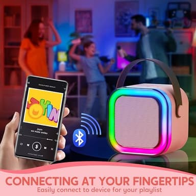 SYNCFUN Karaoke Machine, Mini Karaoke Machine with 2 Wireless Microphones for Kids and Adults, Bluetooth Speaker Toys, Birthday Girls Gift for Ages 3,4, 5, 6,7, 8,9,10,11,12+ Years Old(Pink) - Image 5