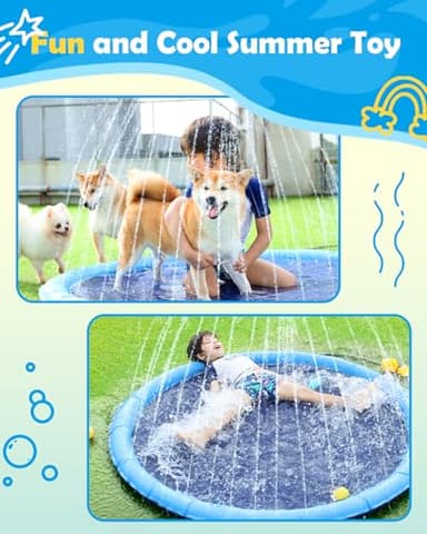 Peteast Dog Splash Pad 59" Anti-Slip Dog Pools for Large Dogs 0.58 mm Thick Dog Sprinkler Water Toy - Image 9