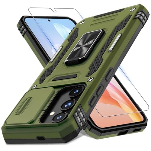 DEERLAMN Case for Samsung Galaxy S25 6.2-Inch with Slide Camera Cover+Screen Protector (1 Pack), Rotated Ring Kickstand Military Grade Shockproof Protective Cover-Olive Green - Image 1