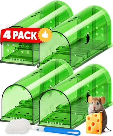 Motel Mouse Humane No Kill Live Catch and Release Mouse Traps, Reusable with Cleaning Brush - 4 Pack - Image 1