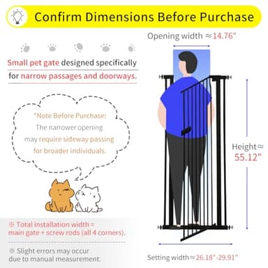 Lumizone Extra Tall Cat Gate 55.12" High Pressure Mounted Extra Wide 2025 New (17 Sizes) 1.37" Gap No Drilling Auto-Close One-Handed Operation Tall Pet Gate for Dogs(Black, 26.18"-29.91"/66.5-75.5cm) - Image 2