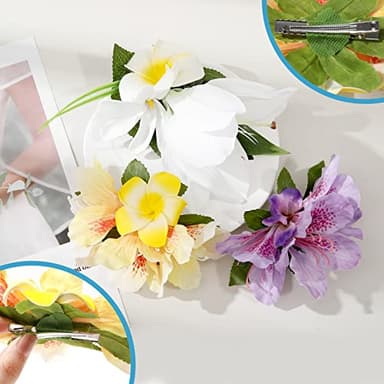 HAIMEIKANG Hair Clip, 3 Pieces Hawaiian Flower Hair Pins - Artificial Tropical Flower Hair Accessories for Women in White, Yellow, Purple (3 Count, 1 Package) - Image 4