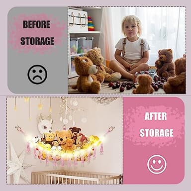 CERETIA Hammock for Stuffed Animals with LED Light, Kids Room Decor Corner, Pink - Image 4