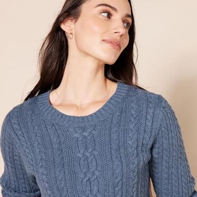 Amazon Essentials Women's Soft Fisherman Cable Long-Sleeve Crewneck Sweater (Available in Plus Size), Blue Heather, Small - Image 4