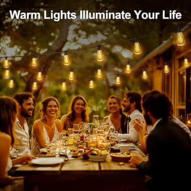 Outdoor String LED Patio Lights - 100Ft 30M Outside Waterproof Light with Remote Dimmable ST38 Shatterproof Bulb Connectable Hanging Outdoor Electric Lighting for Backyard Yard Gazebo Porch Party - Image 8