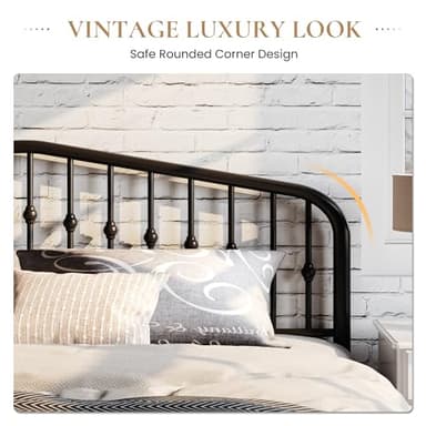SHA CERLIN King Size Metal Platform Bed Frame with Victorian Style Wrought Iron-Art Headboard/Footboard, No Box Spring Required, Black - Image 4