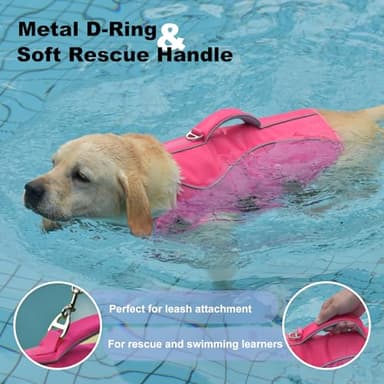 Petglad Dog Life Jacket, Reflective Dog Harness Life Vest with Rescue Handle for Swimming Boating, Adjustable High Buoyancy Flotation Swim Vest for Small Meium Large Dogs - Pink, M - Image 4