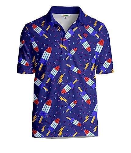 Tipsy Elves Golf Shirts for Men - Performance Athletic Fit Men's Golf Polo Shirts for Men w/Moisture Wicking Stretch Fabric - Men's Blue Grand Finale Golf Polo Size Small - Image 1