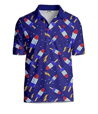 Tipsy Elves Golf Shirts for Men - Performance Athletic Fit Men's Golf Polo Shirts for Men w/Moisture Wicking Stretch Fabric - Men's Blue Grand Finale Golf Polo Size Small - Image 1