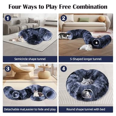 Odoland Cat Tunnel Bed with 20 Cat Toys - Indoor Plush Kitten Couch,Detachable Cats Cave Donut Tunnel & Soft Kitten Toy Set-Cozy Cat Furniture Blue - Image 2