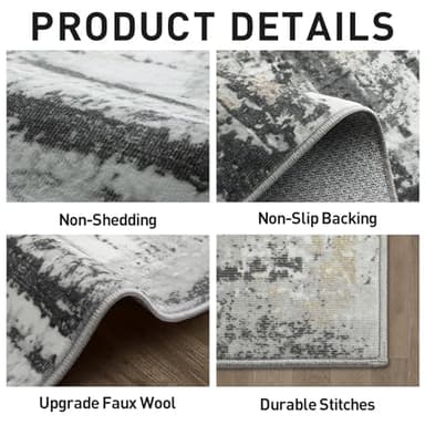 8x10 Area Rugs Washable Rug: Large Modern Abstract Living Room Rug Soft Anti-Skid Thin Carpet Indoor Floor Non-Shedding Carpets for Bedroom Dining Farmhouse Nursery Home Office Black Grey Gold - Image 5