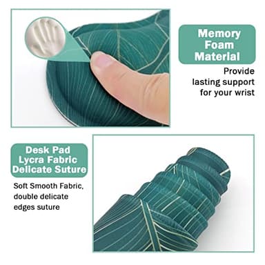 Ergonomic Large Mouse Pad and Keyboard Wrist Rest, Desk Pad for Keyboard and Mouse, 4-in-1 Large Gaming Mouse Pad with Wrist Support for Home Office Study Game-Green Leaves - Image 5