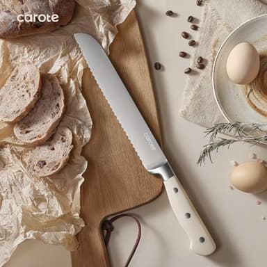 CAROTE 14 Pieces Knife Set with Block, Forged, High Carbon Stainless Steel Sharp Blade Block Knife Set, Dishwasher Safe Cutlery, Cream - Image 8