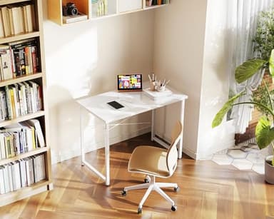 Casaottima 32 Inch Small Computer Desk for Home Office, Study Writing Table for Small Spaces, Simple Modern Desk with Headphone Hooks, Pure White - Image 2