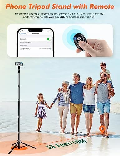 Nineigh 71" Tripod for iPhone, Phone Tripod Selfie Stick with Remote, Cell Phone Tripods & Tall Travel Tripods for Recording Video Selfies Photo, Compatible with iPhone 17 16 15 14 Pro Max 13 Android - Image 3