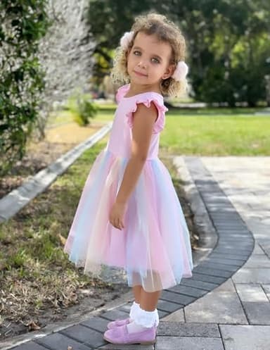 Flypigs Toddler Tutu Dress Girls Fluffy Summer Dresses Cute Pink Rainbow Flower Valentine Pageant Dress for 4Years - Image 5