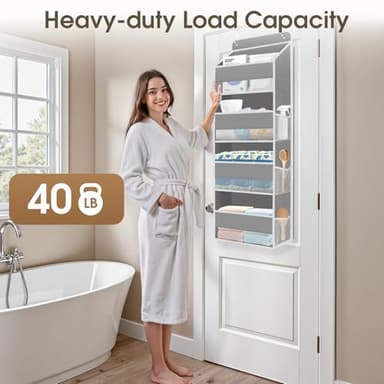 SpaceHacks 1 Pack Over The Door Organizer, Hanging Storage Organizer with Clear Window, 40lb Ultra Sturdy Large Capacity Room Organizer for Pantry Laundry Bathroom Nursery Closet Baby Essential (Grey) - Image 5