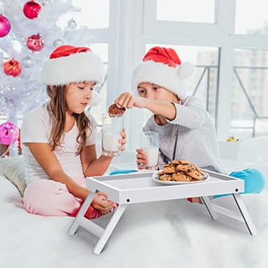 Artmeer Bed Tray Table with Folding Legs,Bamboo Breakfast in Bed for TV Table, Laptop Computer Tray,Eating,Snack Tray (White) Large Size - Image 3