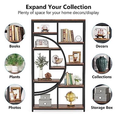 Tribesigns Bookshelf, Industrial 5 Tier Etagere Bookcase, Freestanding Tall Bookshelves Display Shelf Storage Organizer with 9-Open Storage Shelf for Living Room, Bedroom - Image 6