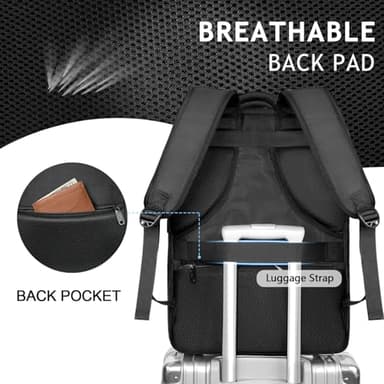 MATEIN Extra Large 45L Travel Laptop Backpack, Airline Approved Carry on Backpack with USB Port & Shoe Compartment, Water Resistant Luggage College Overnight Weekender Travel Bag Fit 18" Laptop, Black - Image 6