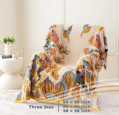 Boho Throw Blanket 100% Cotton Ultra Soft Bed Throw Large Fall Blanket Floral Bird and Butterfly Farmhouse Decor Bed Blankets,60"×80" All Season Blankets for Sofa Couch Chair - Image 5