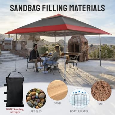CROWN SHADES 13x13 Pop Up Gazebo, Patented One Push Outoor Canopy Tent with Wheeled STO-N-Go Cover Bag, Pop Up Canopy with Netting for Patio, Party, Backyard (13x13, Red & Grey Grid) - Image 3
