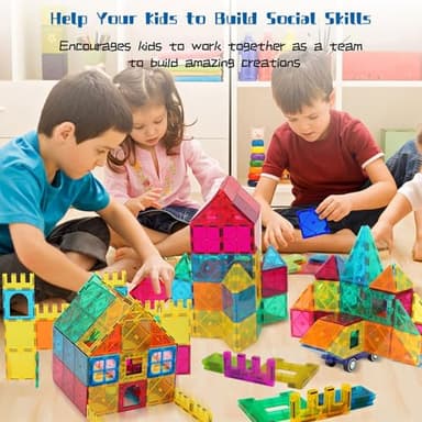 AFUNX Magnetic Tiles,102PCS Magnetic Building Blocks 3D Clear Construction Playboards, Inspiration, Creativity Beyond Imagination, Educational Magnet Toy Set for Kids with 2 Cars - Image 3