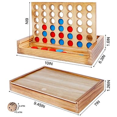 Glintoper Shut The Box & 4 in a Row Tables Game Set, Classic Wood Dice Game with Numbers & Line Up 4 Game for Kids Family, Living Room Rustic Coffee Table Decor, Travel Game Strategy Board Games - Image 2