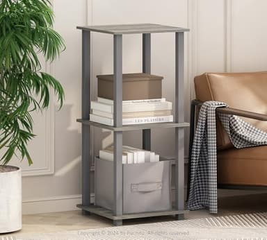 Furinno Turn-N-Tube Book Shelf, 2-Pack Bookshelf, Stackable Bookcase, 15.6 x 15.6 x 19.6, for Home Office, Living Room, Bedroom, French Oak/Grey - Image 2