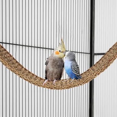 20.5 x 7.9 Inches Bird Seagrass Mat, Natural Grass Woven Bird Net Hammock Mat, Climbing Rope Ladder Chew Toy, Bird Cage Accessories for Parrots, Psittacines, Cockatiels, Hamsters, Lovebirds（2 Pack） - Image 3