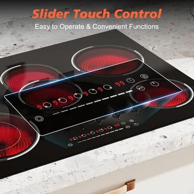 Traenvir 30 Inch Electric Cooktop, 5 Burner 8400W Built-in Electric Stovetop, Ceramic Cooktop with Expanded Zone, Slide Touch Control, Timer, Child Safety Lock, Pause, 220V - 240V Hard Wire, No Plug - Image 2