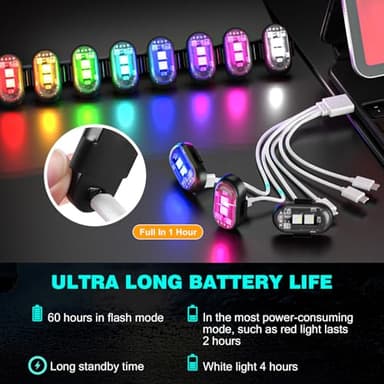 Suacopzar 8PCS Wireless LED Strobe Lights, Halloween 8 Colors Wireless Strobe Lights with Remote Control, IP65 Waterproof Rechargeable Anti-Collision LED Emergency Warning Light for Car Drone Aircraft - Image 4