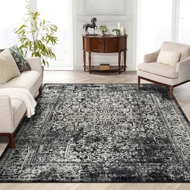 vivorug 8x10 Area Rugs, Stain Resistant Washable Rug for Living Room, Vintage-Inspired Black and White Rug - Image 4