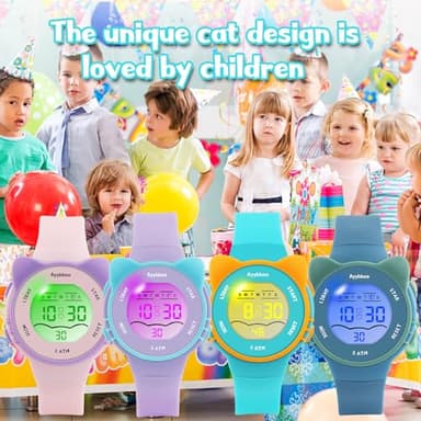 Ayybboo Kids Digital Watches for Girls Boys, 7 Color Lights Waterproof Cute Wristwatches for Kids with Alarm Stopwatch, Great Present for Girls Boys Ages 5-13 - Image 5